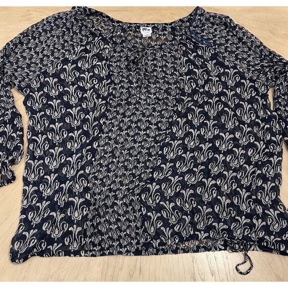 LUCKY Silk Peasant Blouse Boho Plus Size 2X Tunic Artsy Print Sheer JOHN ROBSHAW - Picture 10 of 10